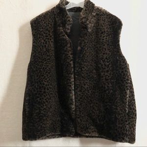 🦖Vintage Faux fur leopard vest open front